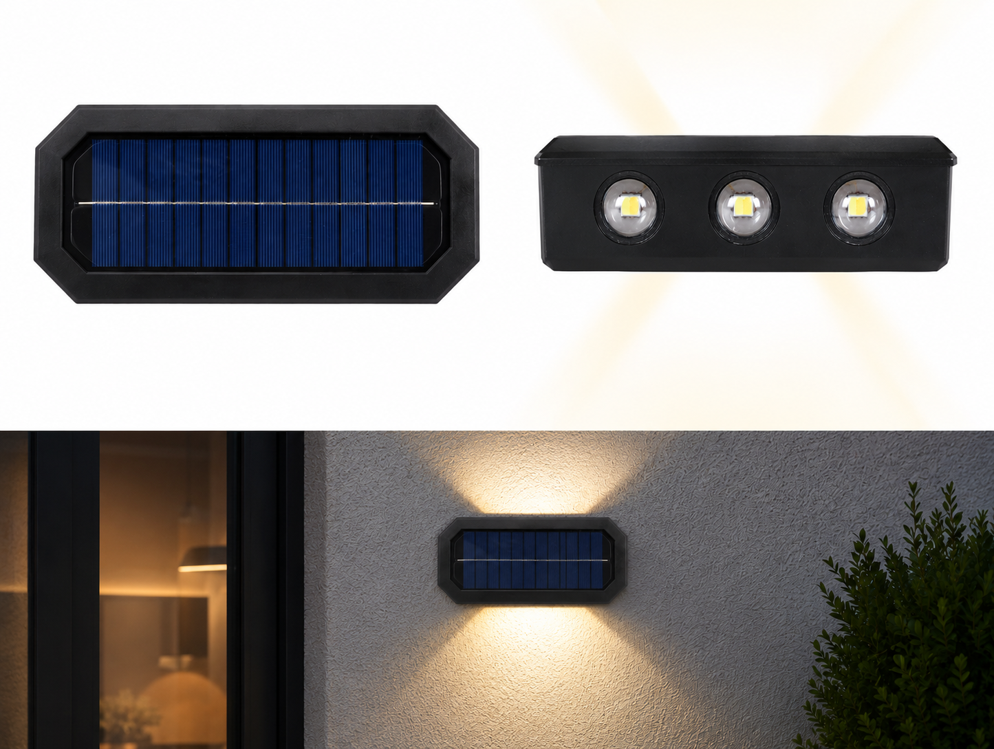 Lampa solarna na elewację 6 soczewek, dwie barwy światła