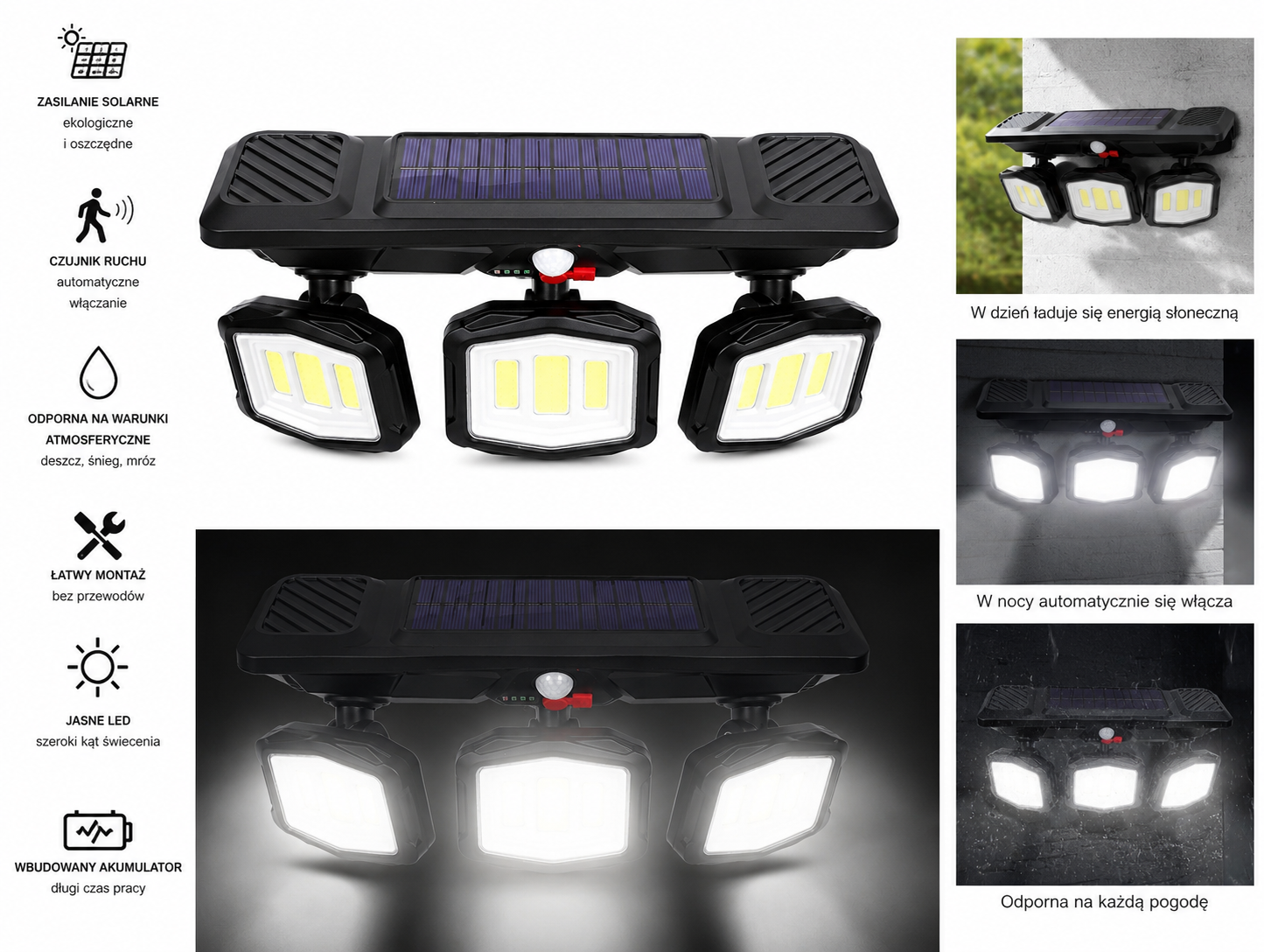 Lampa solar na elewację z czujnikiem ruchu i zmierzchu