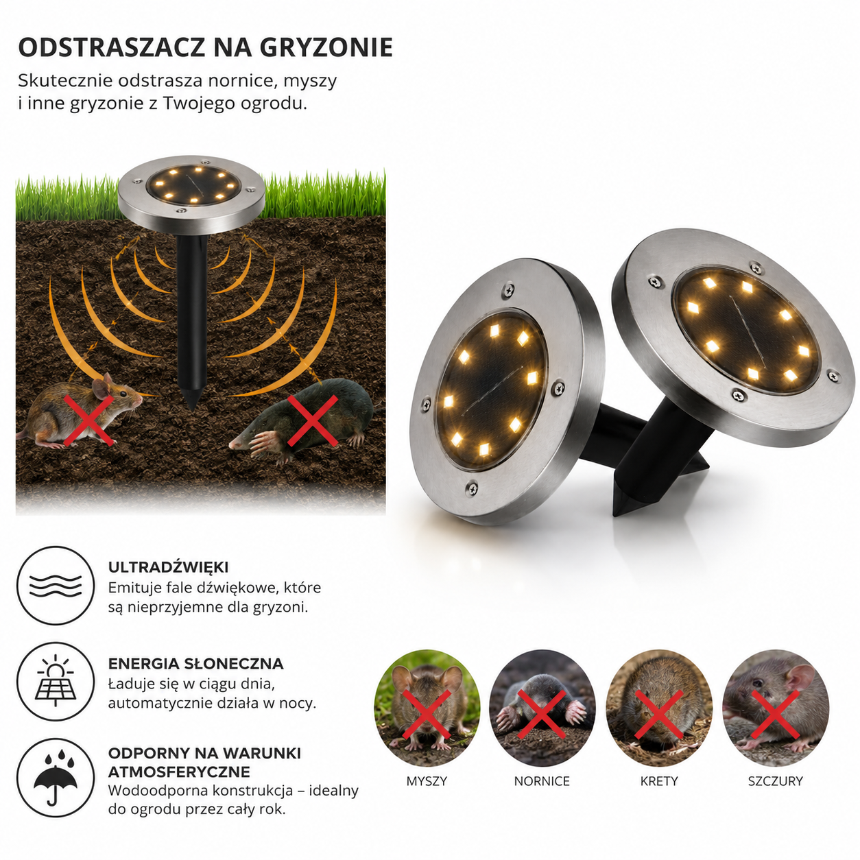 Odstraszacz Solarny Na Krety Świecący 2 Sztuki