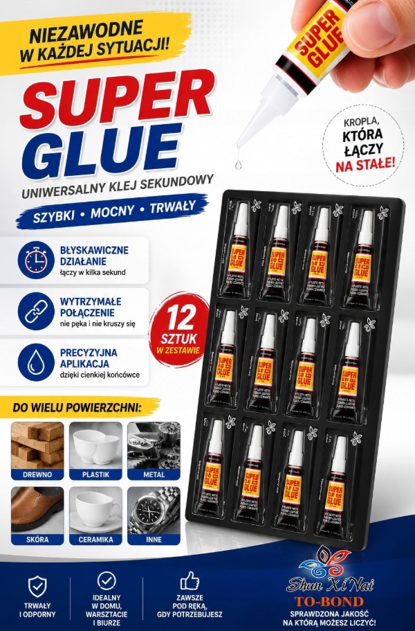 Klej Sekundowy Super Glue 12x3g Uniwersalny Mocny Szybkoschnący