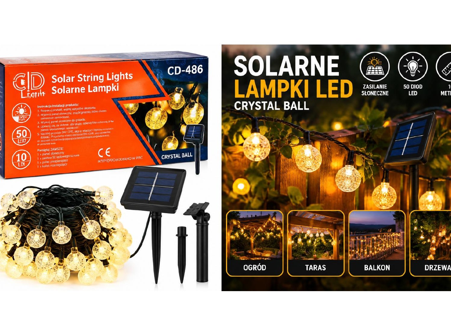 Lampki solarne LED – 10 m, 50 LED