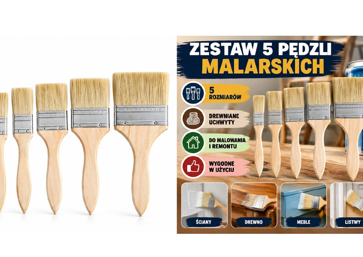Zestaw 5 pędzli malarskich