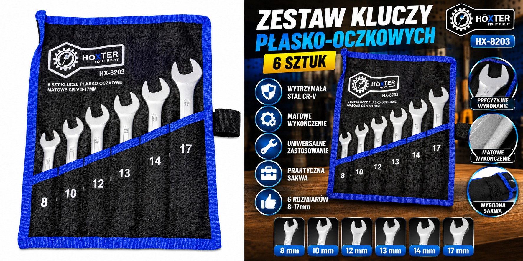 Zestaw 6 kluczy płasko-oczkowych