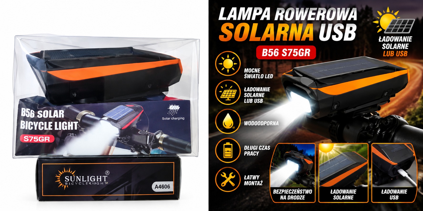 🚲 Lampka rowerowa USB Solar