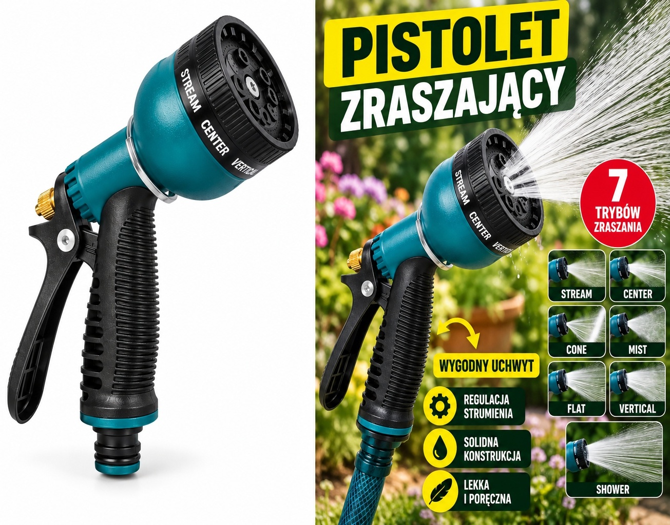 Pistolet do węża ogrodowego zraszacz 7 trybów zraszania