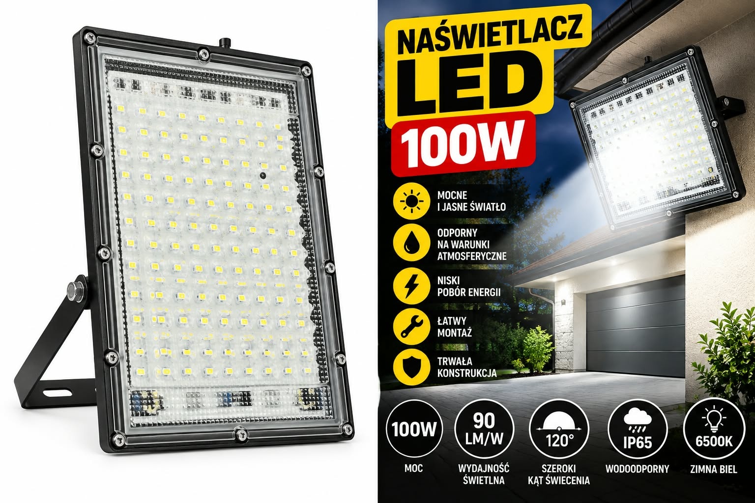 Naświetlacz LED 100W – mocne oświetlenie zewnętrzne
