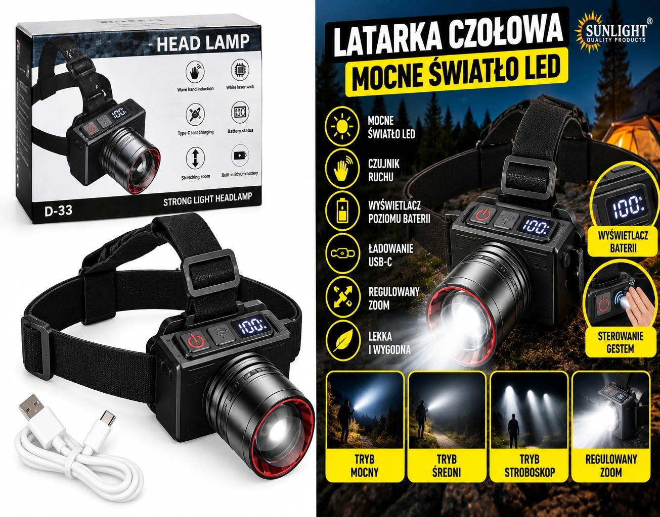 Latarka czołowa mocna latarka na głowę