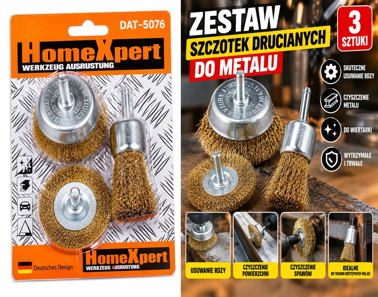 Szczotki druciane mosiężne zestaw do czyszczenia